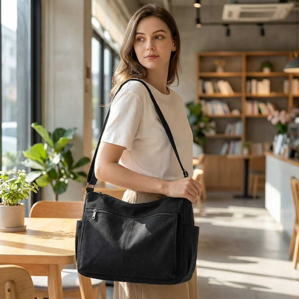Unisex Satchelix lichte laptop schoudertas met comfortabele draagriem, ideaal voor werk of school.