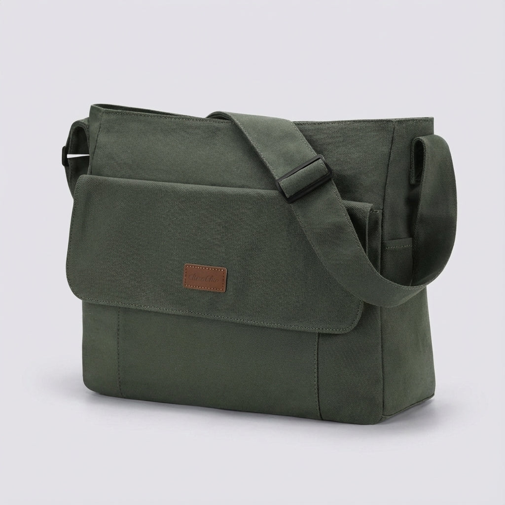 Comfortabele Satchelix laptop schoudertas met verstelbare riem, geschikt voor school, werk en reizen.