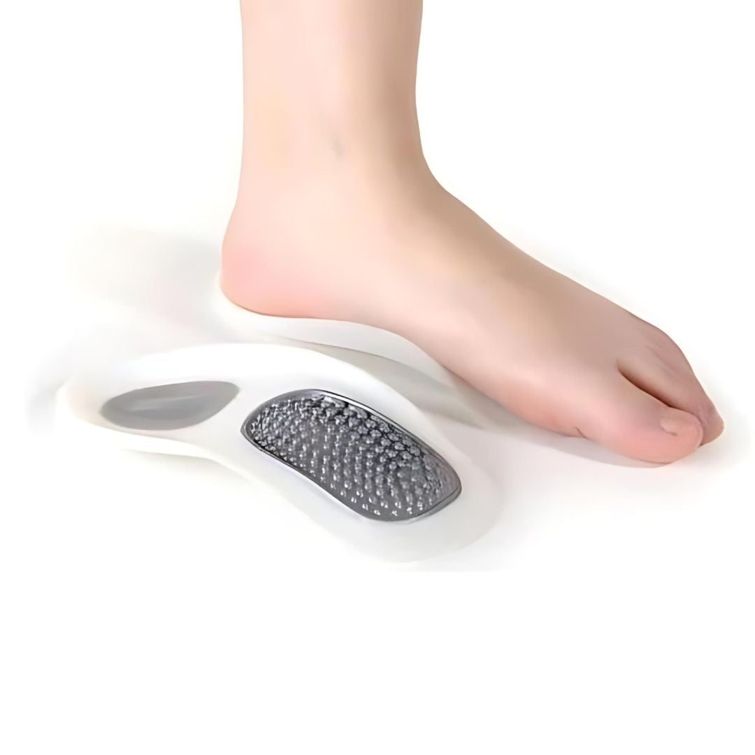 Unisex steunzolen SoleRelief voor plantar fasciitis en hielpijn verlichting, met optimale voetboog ondersteuning.