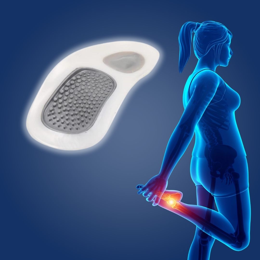 Orthopedische inlegzolen SoleRelief die hielpijn en plantar fasciitis effectief verlichten en comfort bieden.