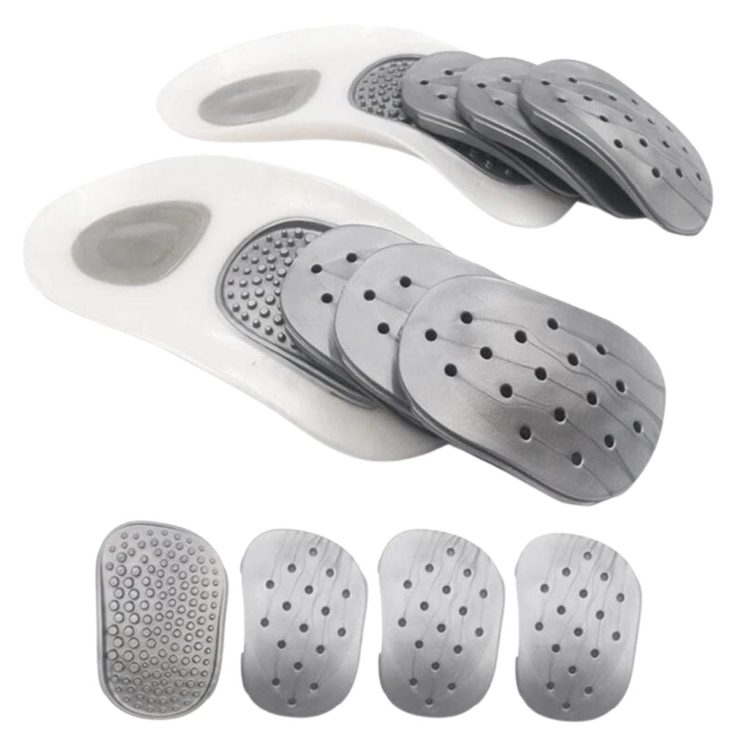 Unisex SoleRelief inlegzolen bieden actieve voetboog ondersteuning en verlichting bij plantar fasciitis en hielpijn.