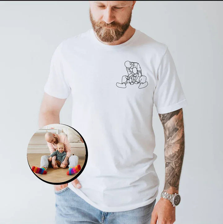 Unisex t-shirt met unieke gepersonaliseerde fotoborduring, perfect als persoonlijk geschenk of herinnering.