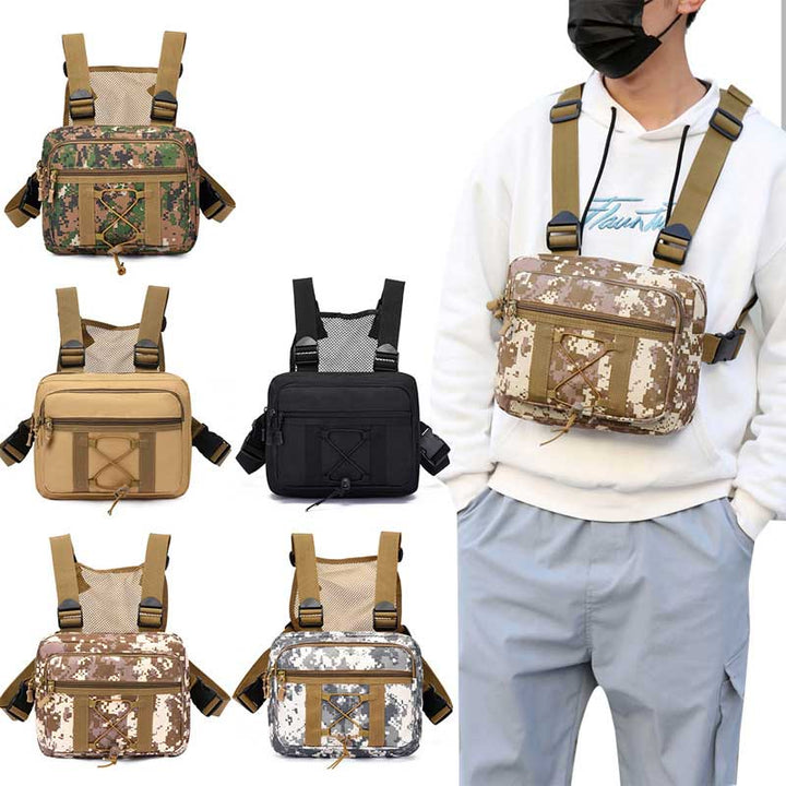 Unisex tactische borsttas, waterbestendig, ideaal voor outdoor avonturen en wandelen.