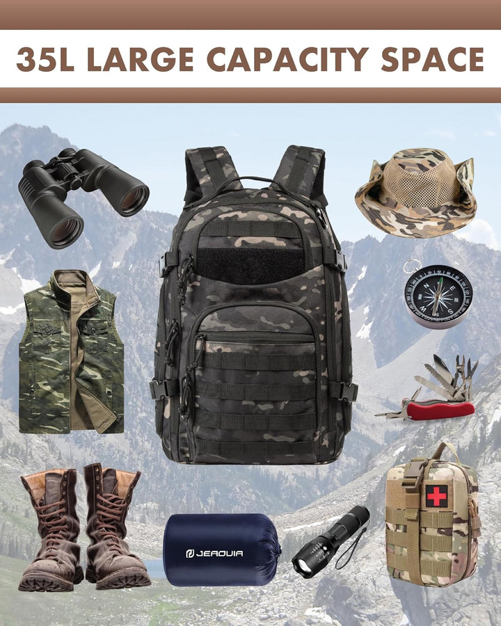 Ergonomische 35L tactische rugzak met verstelbare banden, ideaal voor lange wandeltochten.