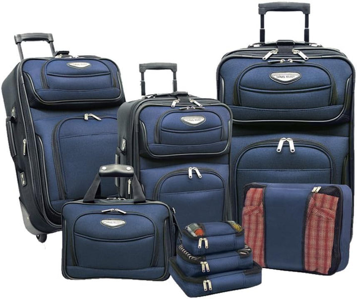 Elegante softshell kofferset van TravelMax, 8-delig met inpakblokken en TSA slot, voor stijlvolle reizigers.
