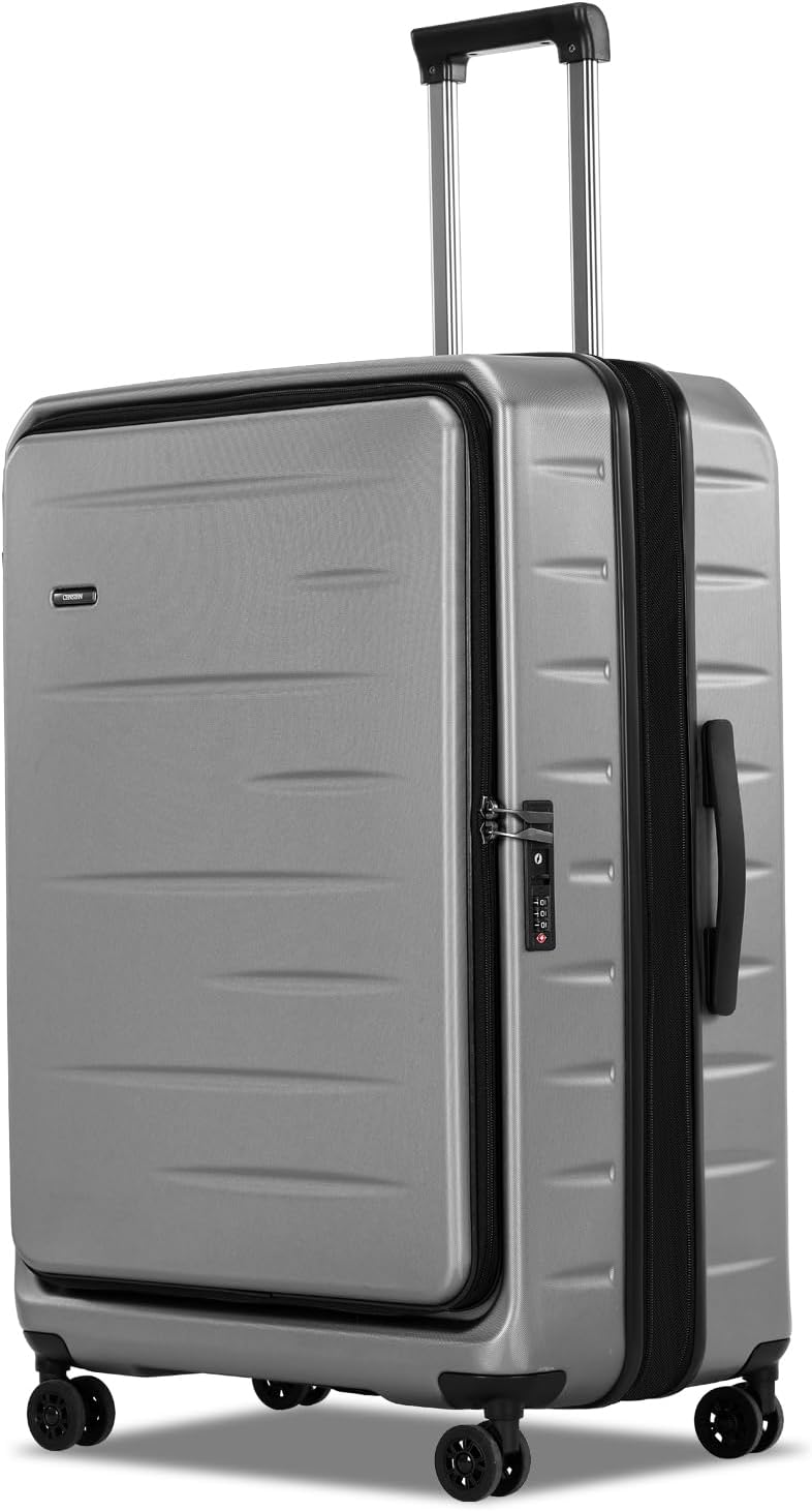 Duurzame hardcase reiskoffer met 360° spinnerwielen, uitbreidbaar voor extra ruimte.