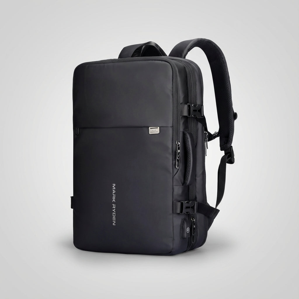 Comfortabele unisex laptoprugzak Safepackr. Uitbreidbaar, waterdicht en geschikt als handbagage voor lange reizen.