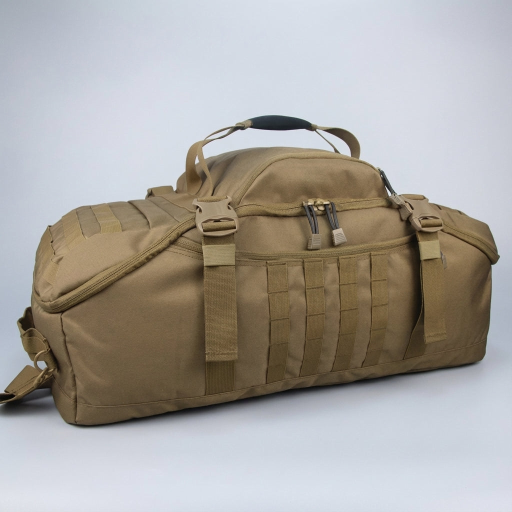 Unisex Nomadridge reistas als rugzak gedragen, klaar voor outdoor avontuur. Flexibele Molle bagage.