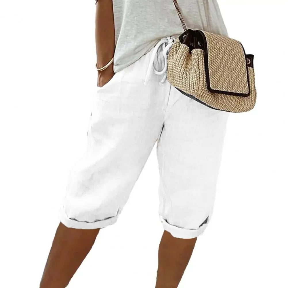 Casual heren en dames kniebroek, vintage stijl met elastische taille, ademende katoenmix, ideaal voor comfort.