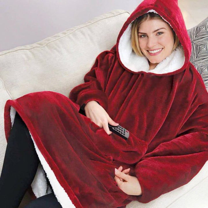 Ultiem comfort: pluche dekenjas met capuchon, perfect als warme hoodie of huispak.