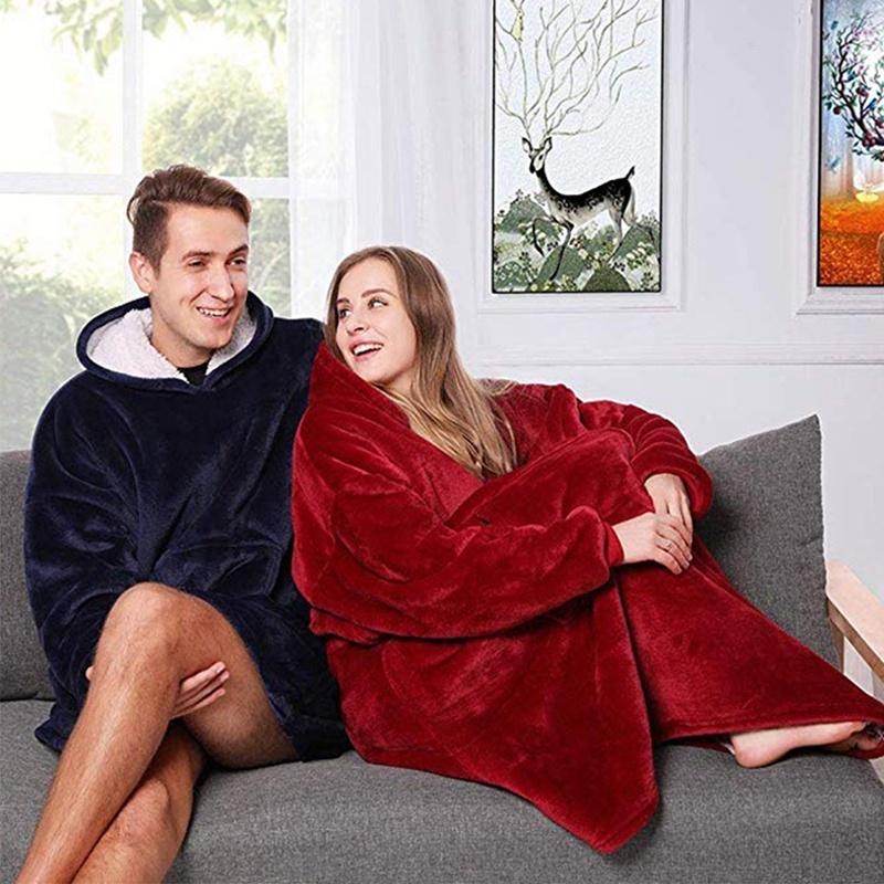 Unisex dekenjas hoodie van pluche, superwarm en comfortabel, de ideale winterkleding.