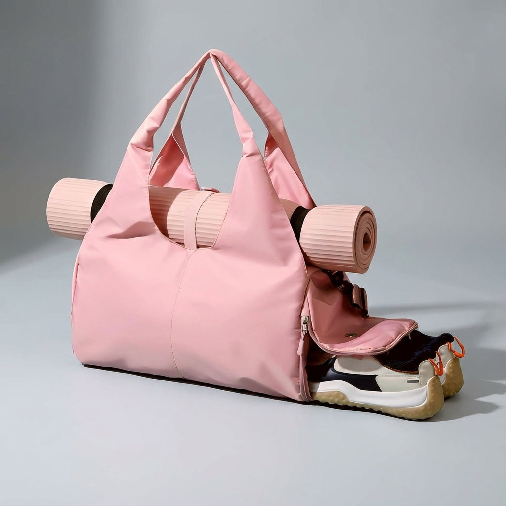 Functionele sporttas organizer met apart schoenenvak. Waterafstotend, ideaal voor yoga, fitness en als gymtas.