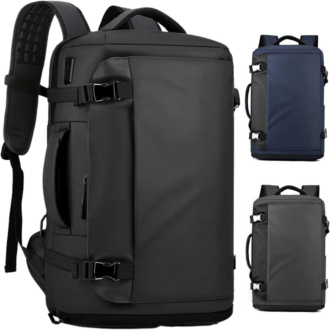 Unisex model draagt stijlvolle 15 inch waterdichte laptoprugzak met USB-C. Comfortabel voor dagelijks gebruik, werk en school.