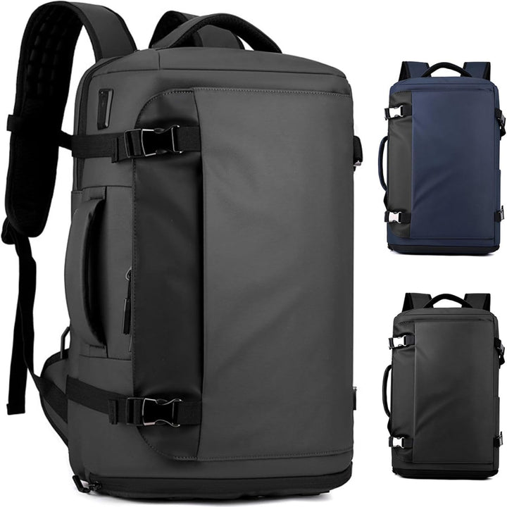 Achterkant van de waterdichte 15 inch laptoprugzak met ergonomische schouderbanden. Comfortabel voor reizen, werk en school.