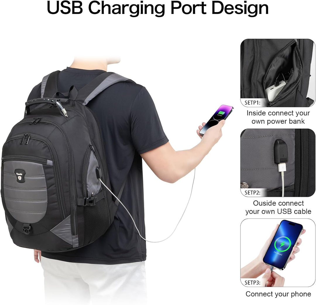 Moderne unisex 17,3 inch laptoprugzak met waterdichte afwerking, anti-diefstal design en handige USB-poort.