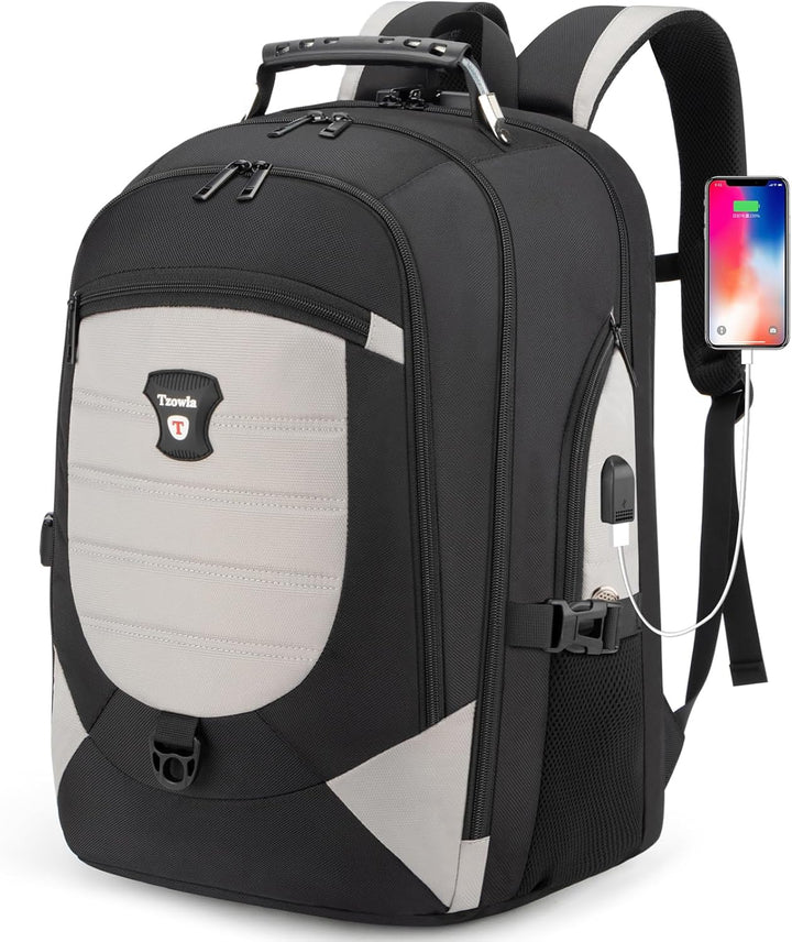 Georganiseerde 17,3 inch rugzak met slimme vakken, anti-diefstal design, USB-poort en waterdichte stof.