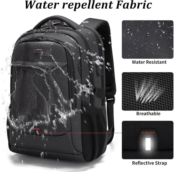 Waterdichte laptop & reisrugzak, USB-poort, comfortabel draagcomfort, voor lange dagen.