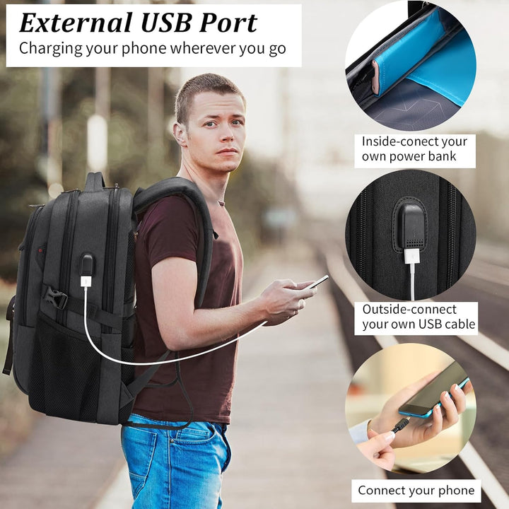 Antidiefstal waterafstotende schooltas, met USB, laptopvak, georganiseerd voor studenten.
