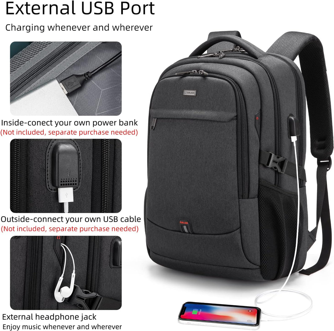 Grote georganiseerde laptoprugzak, waterafstotend, met USB, perfect als handbagage.