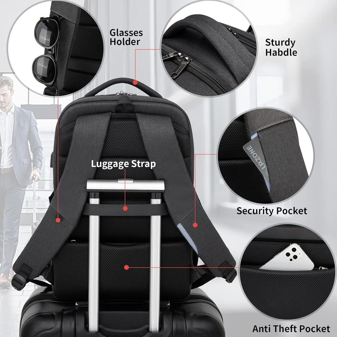 Grote waterdichte reisrugzak met USB, georganiseerde opslag, comfortabel als handbagage.