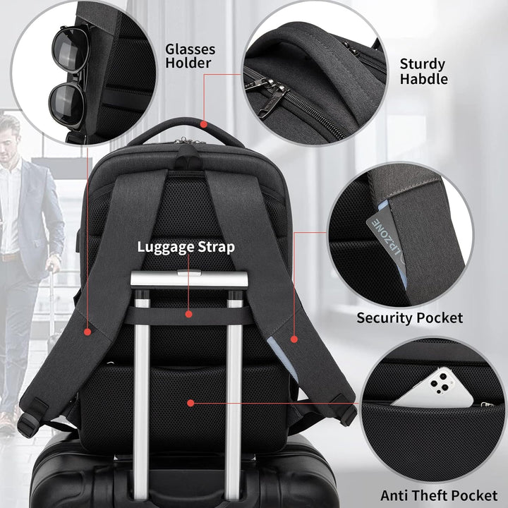 Grote waterdichte reisrugzak met USB, georganiseerde opslag, comfortabel als handbagage.