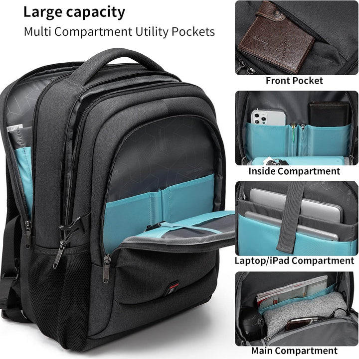 Praktische unisex schooltas, waterbestendig, met USB & ruime georganiseerde compartimenten.