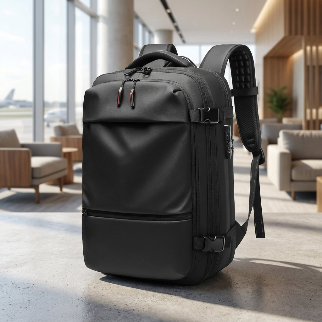 Unisex waterdichte reisrugzak met compressie, ideaal voor outdoor avonturen en compacte bagage.