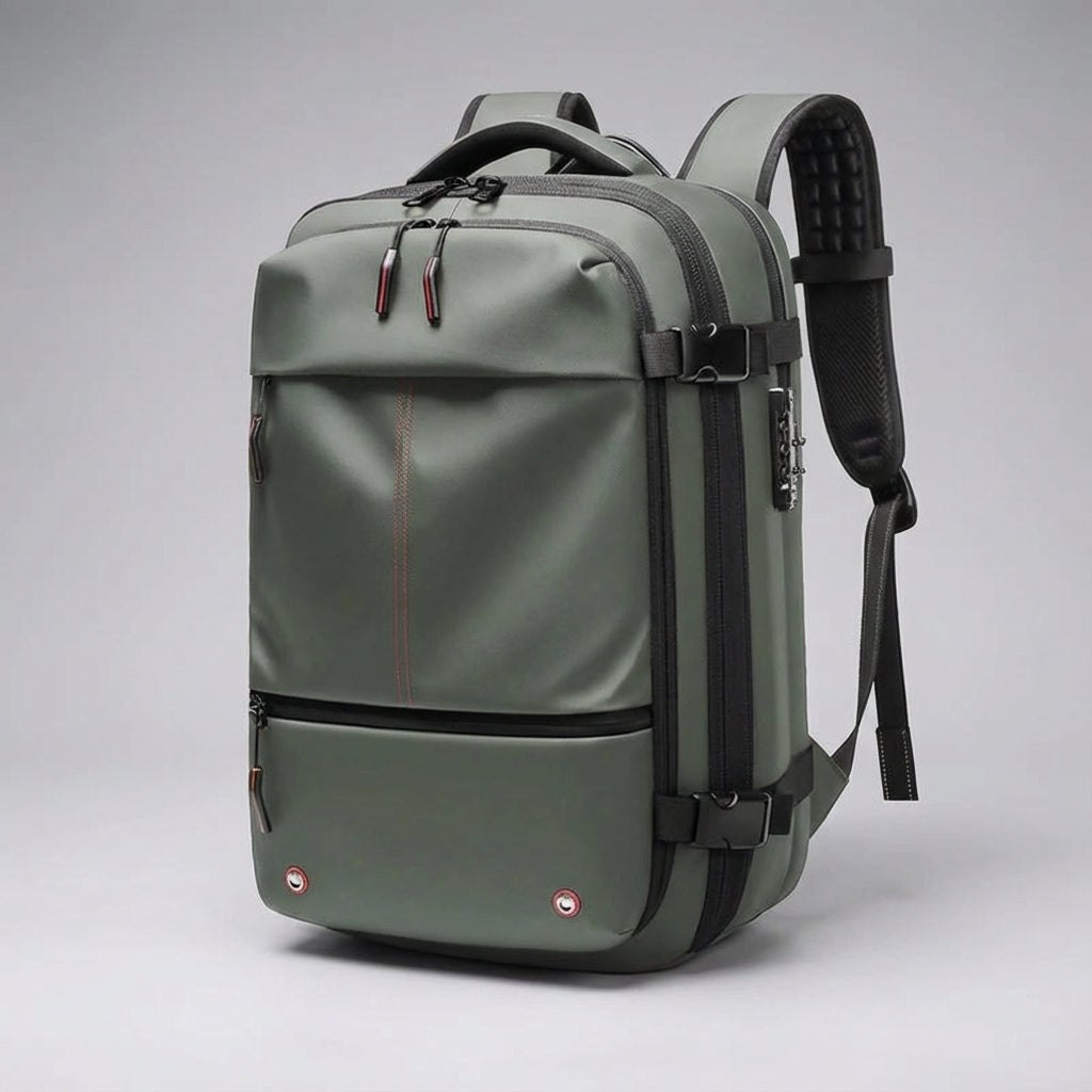Ergonomische waterdichte unisex rugzak met compressie voor comfortabel dragen tijdens lange reizen.