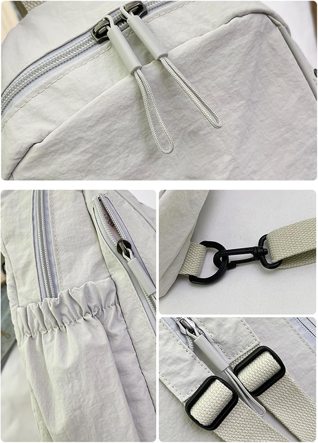 Casual lichtgewicht nylon rugzak in lichtgrijs, waterdicht en comfortabel voor dagelijks gebruik.