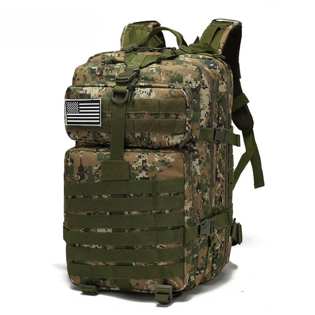 Unisex waterdichte tactische rugzak (50L) voor outdoor, kamperen en avontuurlijke reizen.