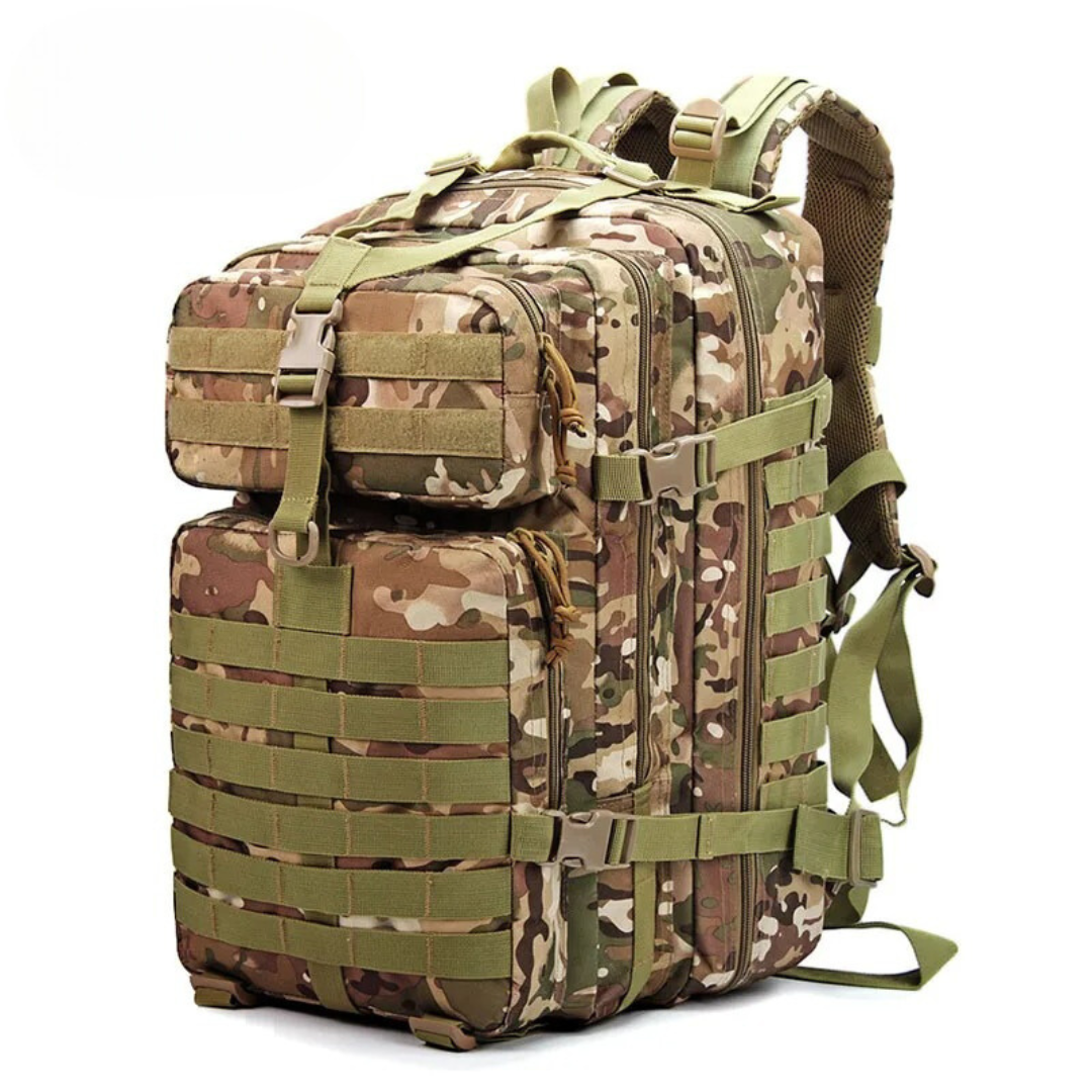 Waterdichte outdoor rugzak (50L) in militaire stijl, perfect voor survival en avontuur.