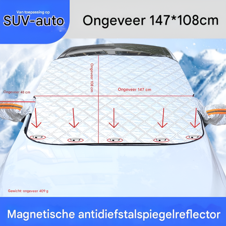 Universeel magnetisch antivrieszeil voorruit auto. Beschermt tegen vorst, ijs en sneeuw.