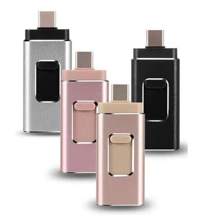 Universele 4-in-1 flashdrive voor smartphones, tablets en computers. Snelle data-overdracht & extra opslag.