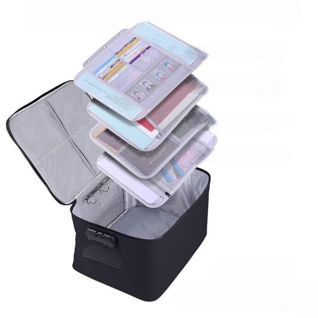 Overzicht van de gratis meerlaagse reisorganizer, perfect voor paspoorten en tickets.