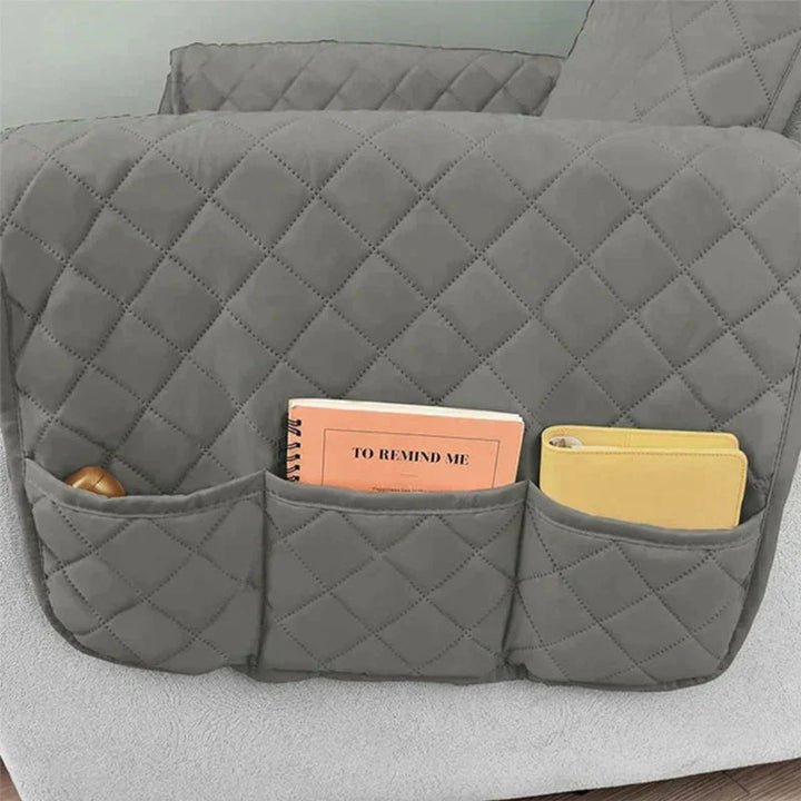 Moderne FlexCover fauteuilhoes in grijstinten, zacht, universeel en met handige opbergvakken.