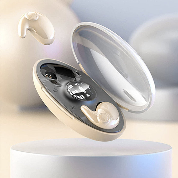 Onzichtbare ergonomische in-ear draadloze hoofdtelefoon, IPX5 waterdicht, ideaal voor zijslapers, compact en comfortabel.