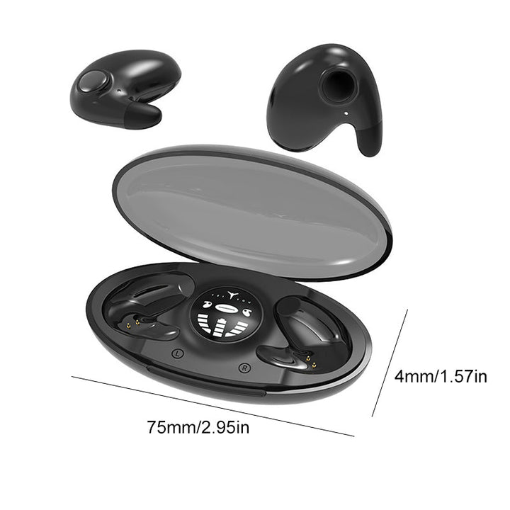 Onzichtbare ergonomische in-ear draadloze hoofdtelefoon, IPX5 waterdicht, ideaal voor zijslapers, compact en comfortabel.