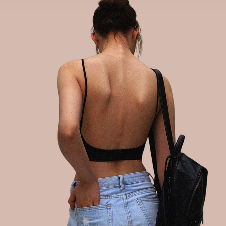 Onzichtbare rugloze dames bh, draadloos, zelfklevend, huidkleurig, perfect voor strapless outfits en discrete ondersteuning.
