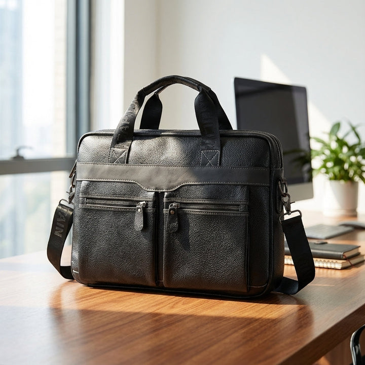 UrbanSling leren laptoptas, unisex en stijlvol voor zakelijk gebruik. Ideaal voor laptop en documenten.
