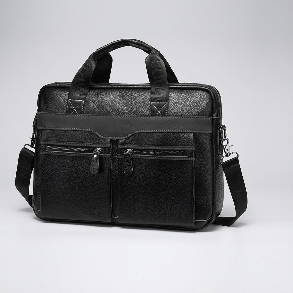 Bruine UrbanSling leren laptoptas. Een ruime, unisex schoudertas voor werk en kantoor. Stijlvol en praktisch.