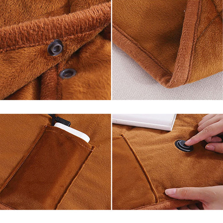 Grijze USB elektrische deken, draagbaar met 3 warmtestanden, 100x140 cm, machinewasbaar, comfortabel voor thuis of onderweg.