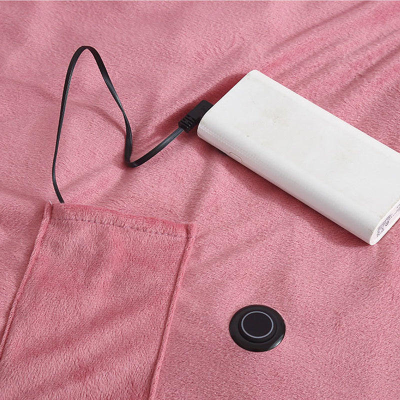 Grijze USB elektrische deken, draagbaar met 3 warmtestanden, 100x140 cm, machinewasbaar, comfortabel voor thuis of onderweg.