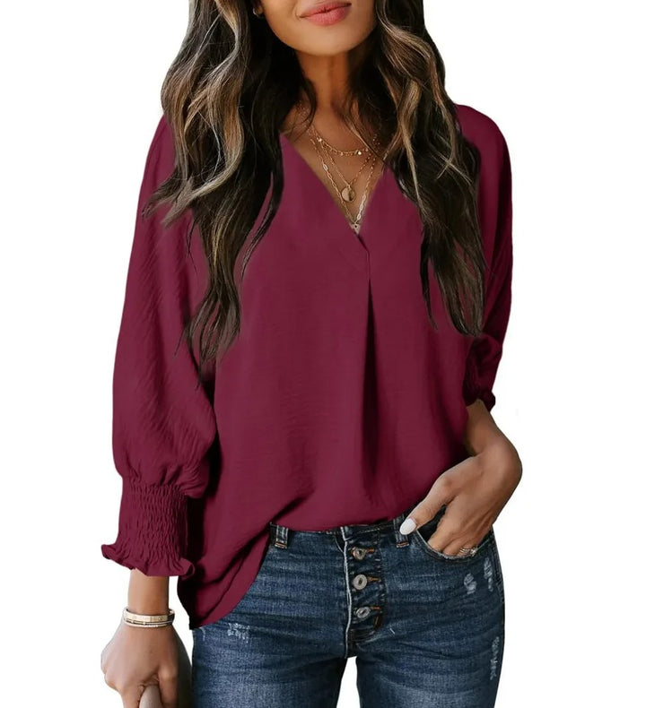 V-hals blouse met korte mouwen | Elegantie en comfort