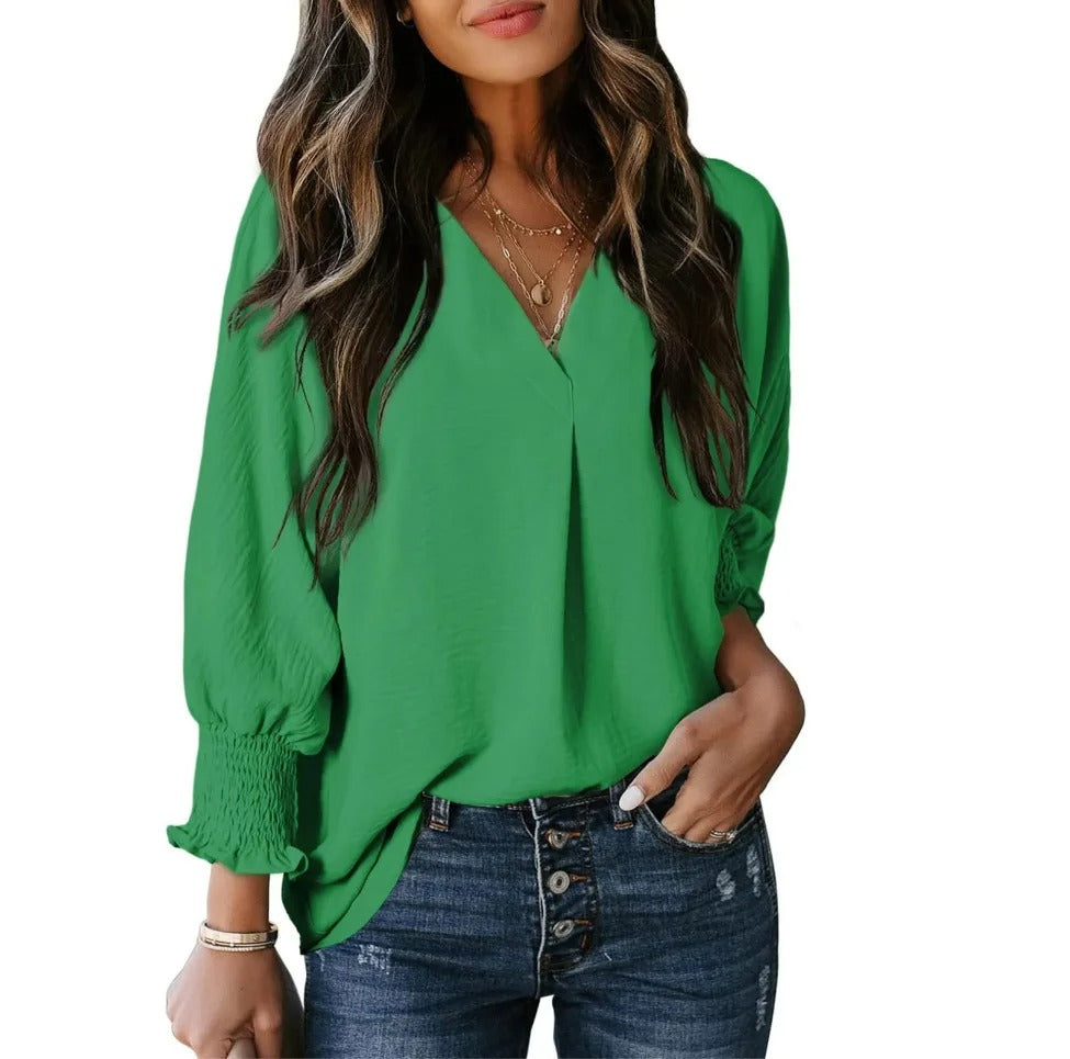 V-hals blouse met korte mouwen | Elegantie en comfort