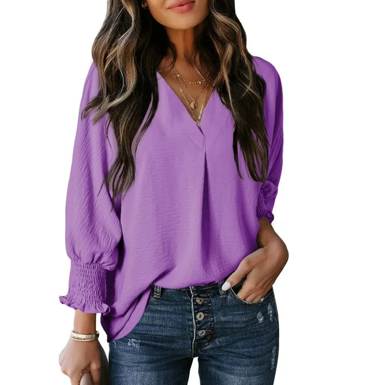 V-hals blouse met korte mouwen | Elegantie en comfort