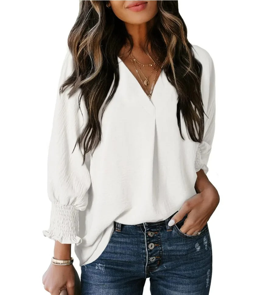 V-hals blouse met korte mouwen | Elegantie en comfort