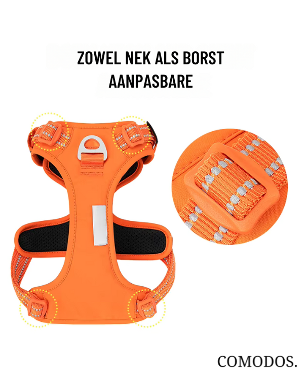 Comfortabel huisdier harnas, verstelbaar voor perfecte pasvorm, met reflectie voor avondwandelingen en veiligheid.
