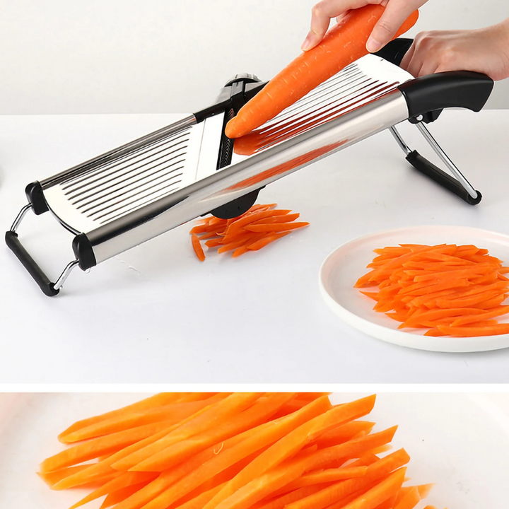 PrecisionSlice verstelbare mandoline voor moeiteloos snijden van groenten en fruit. Roestvrijstalen design.