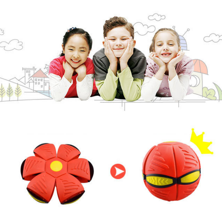 Buiten Transformeerbare Bal, speels ontwerp, verandert van schijf naar bal, felle kleuren, stevig, ideaal voor kinderen.