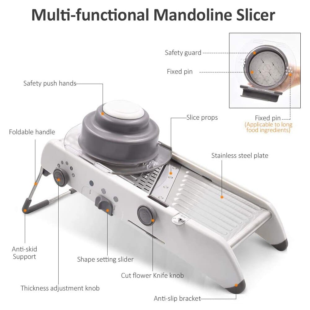 Veelzijdige roestvrijstalen groenteschaaf met scherp mes en ergonomische grip, perfect voor nauwkeurige keukensneden.